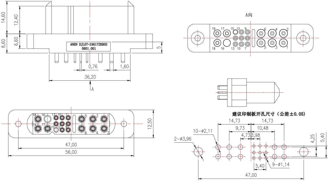 DJL07-19G17ZKB02 Hình dạng và kích thước ổ cắm